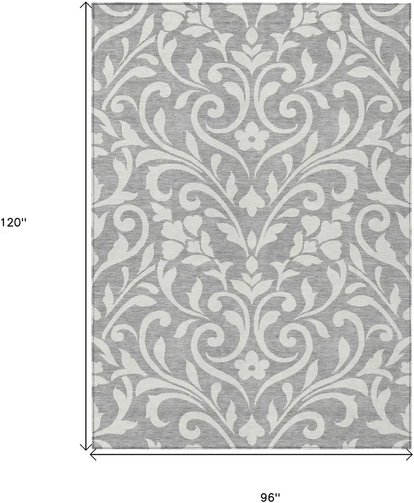 Gray And Ivory Floral Washable Indoor Outdoor Area Rug Photo 3