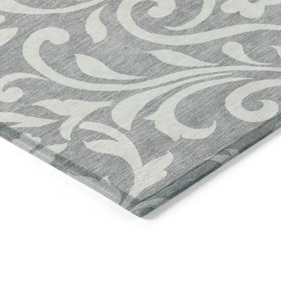 Gray And Ivory Floral Washable Indoor Outdoor Area Rug Photo 5