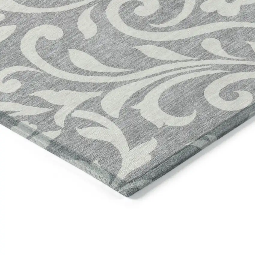 Gray And Ivory Floral Washable Indoor Outdoor Area Rug Photo 5