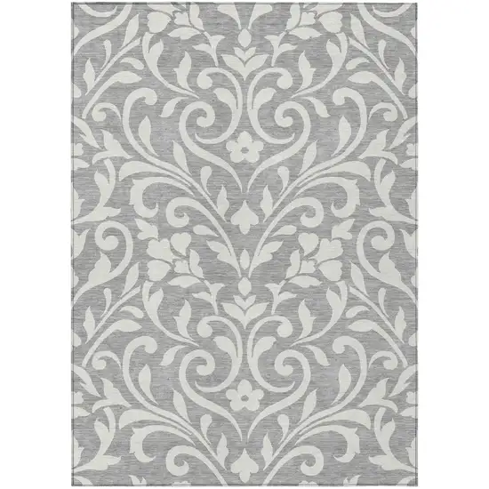 Gray And Ivory Floral Washable Indoor Outdoor Area Rug Photo 2