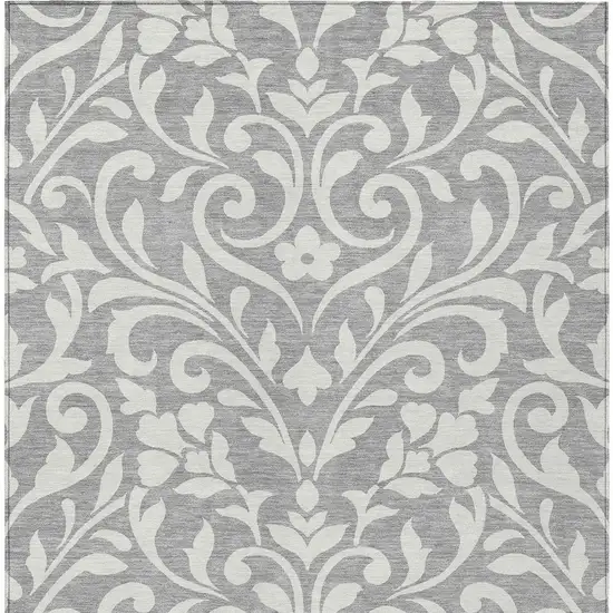 Gray And Ivory Floral Washable Indoor Outdoor Area Rug Photo 7