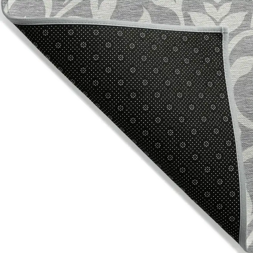 Gray And Ivory Floral Washable Indoor Outdoor Area Rug Photo 4