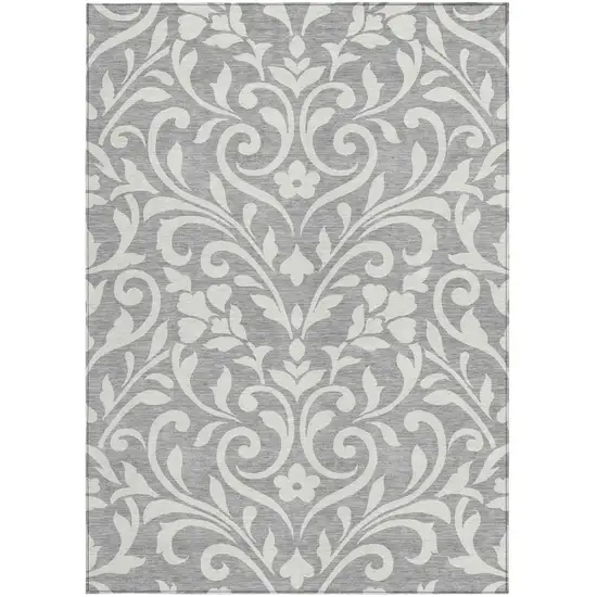 Gray And Ivory Floral Washable Indoor Outdoor Area Rug Photo 6