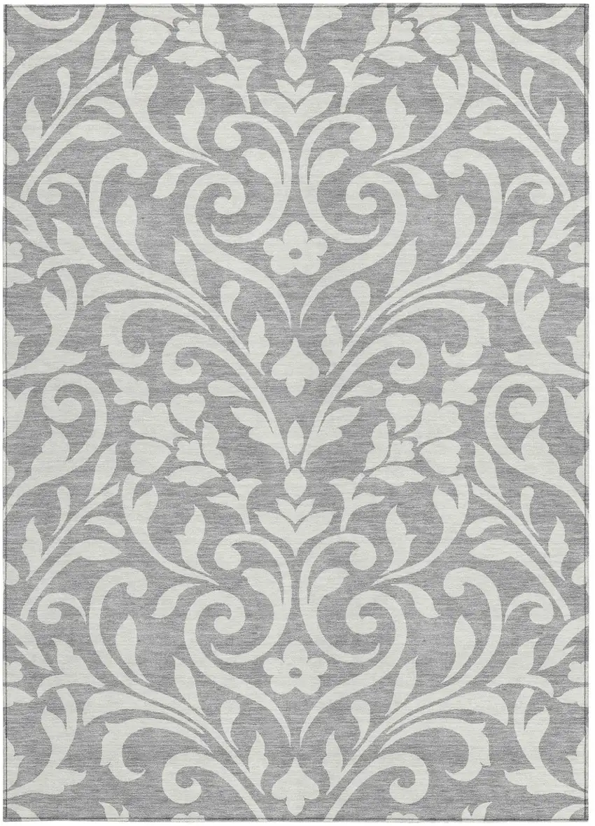 Gray And Ivory Floral Washable Indoor Outdoor Area Rug Photo 7