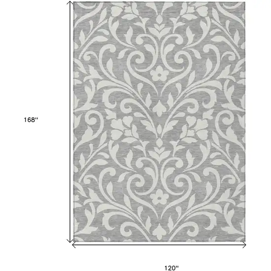 Gray And Ivory Floral Washable Indoor Outdoor Area Rug Photo 3
