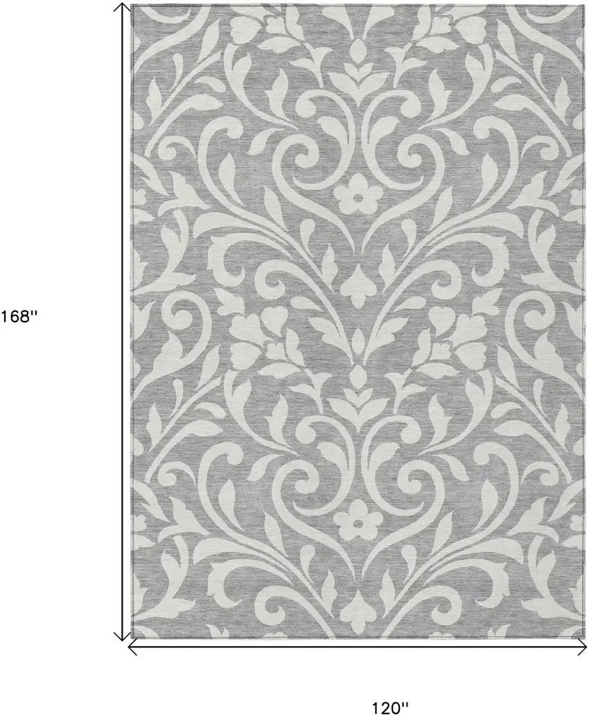 Gray And Ivory Floral Washable Indoor Outdoor Area Rug Photo 3