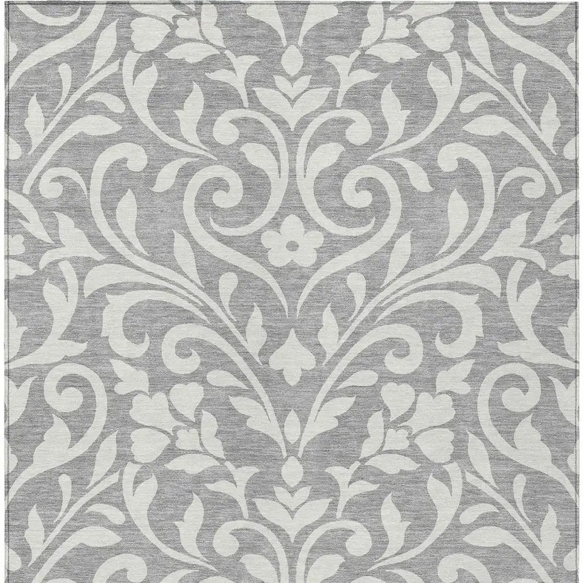 Gray And Ivory Floral Washable Indoor Outdoor Area Rug Photo 6