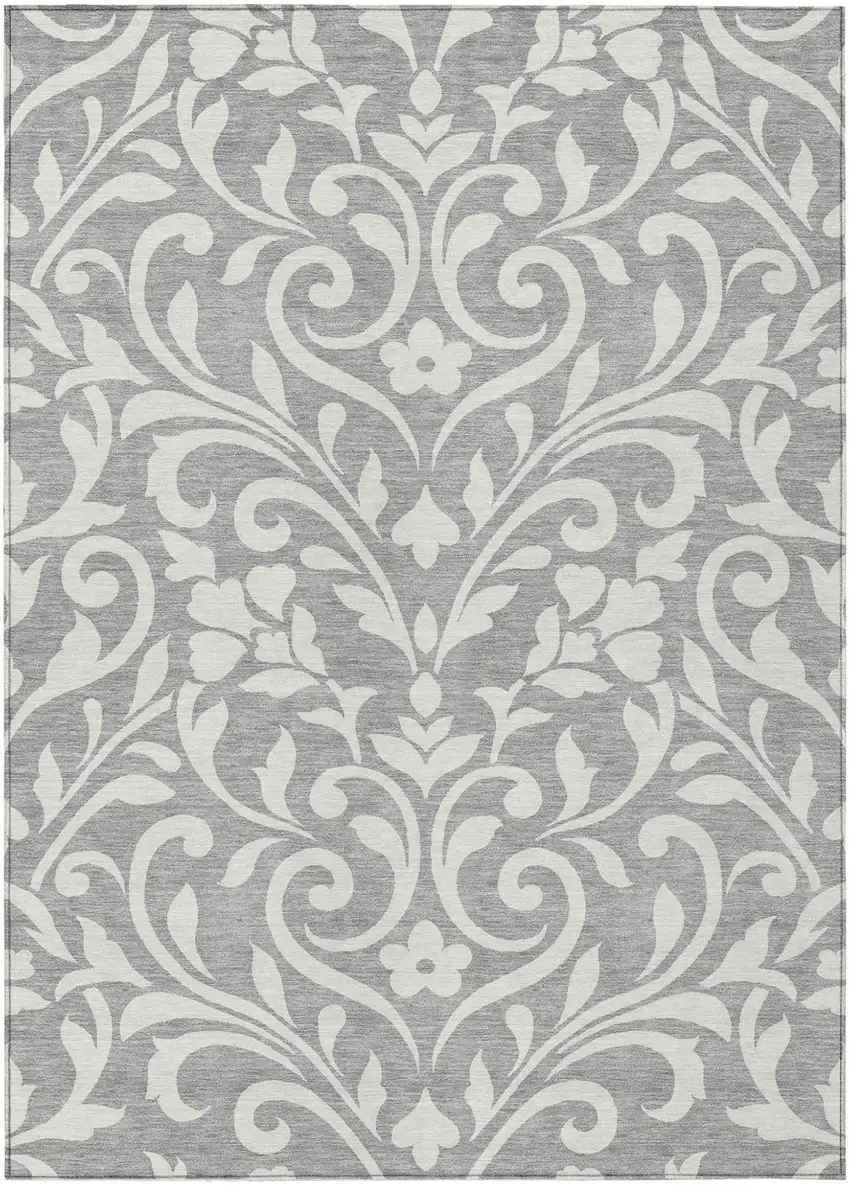 Gray And Ivory Floral Washable Indoor Outdoor Area Rug Photo 2