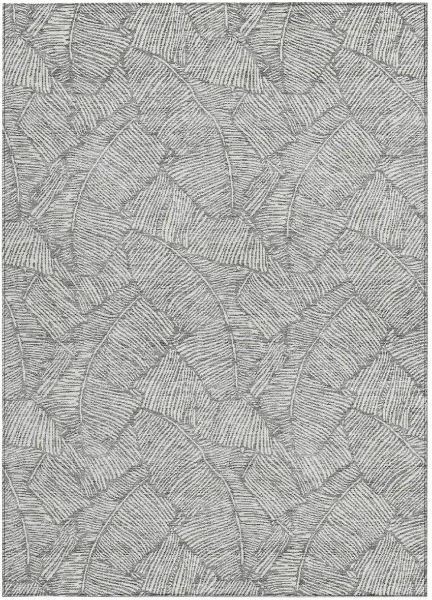 Gray And Ivory Floral Washable Indoor Outdoor Area Rug Photo 7
