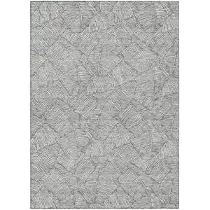 Photo of Gray And Ivory Floral Washable Indoor Outdoor Area Rug