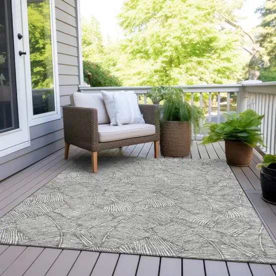 Gray And Ivory Floral Washable Indoor Outdoor Area Rug Photo 8
