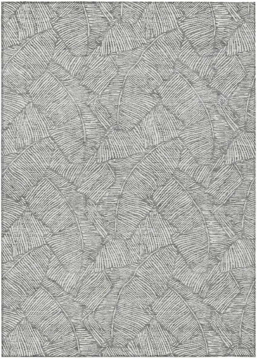 Gray And Ivory Floral Washable Indoor Outdoor Area Rug Photo 2