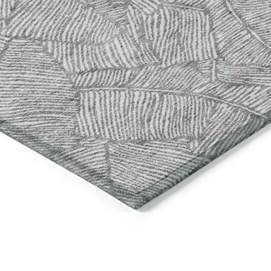 Gray And Ivory Floral Washable Indoor Outdoor Area Rug Photo 5