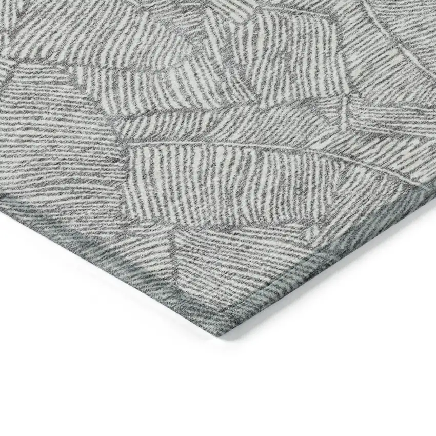 Gray And Ivory Floral Washable Indoor Outdoor Area Rug Photo 5