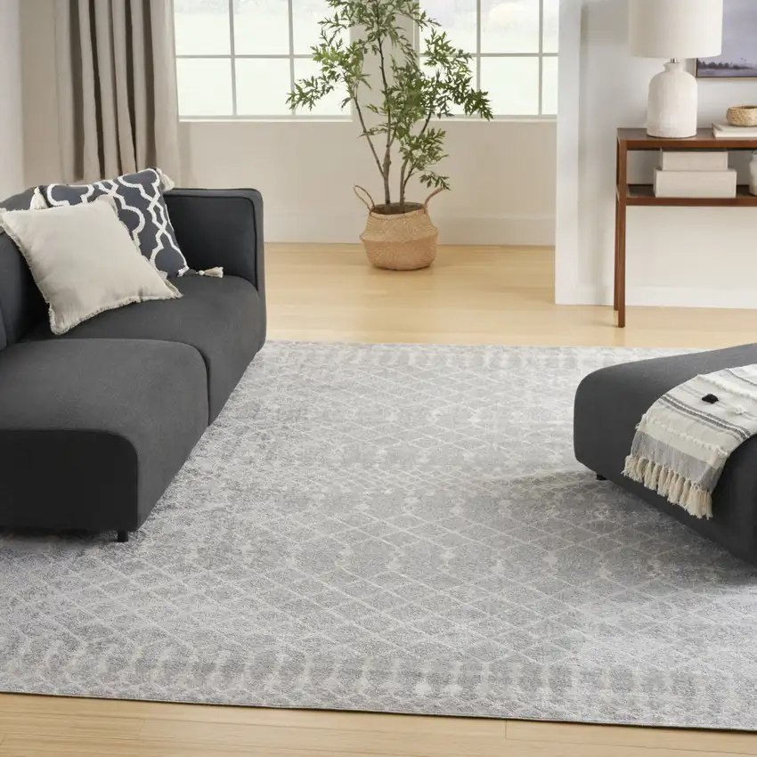 Gray And Ivory Geometric Area Rug Photo 5