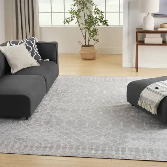 Gray And Ivory Geometric Area Rug Photo 5