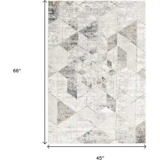 Gray and Ivory Abstract Power Loom Area Rug Photo 3