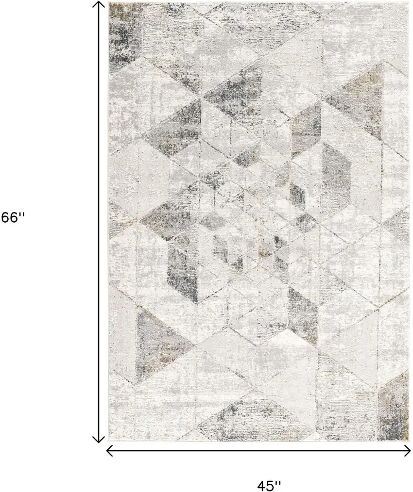 Gray and Ivory Abstract Power Loom Area Rug Photo 3