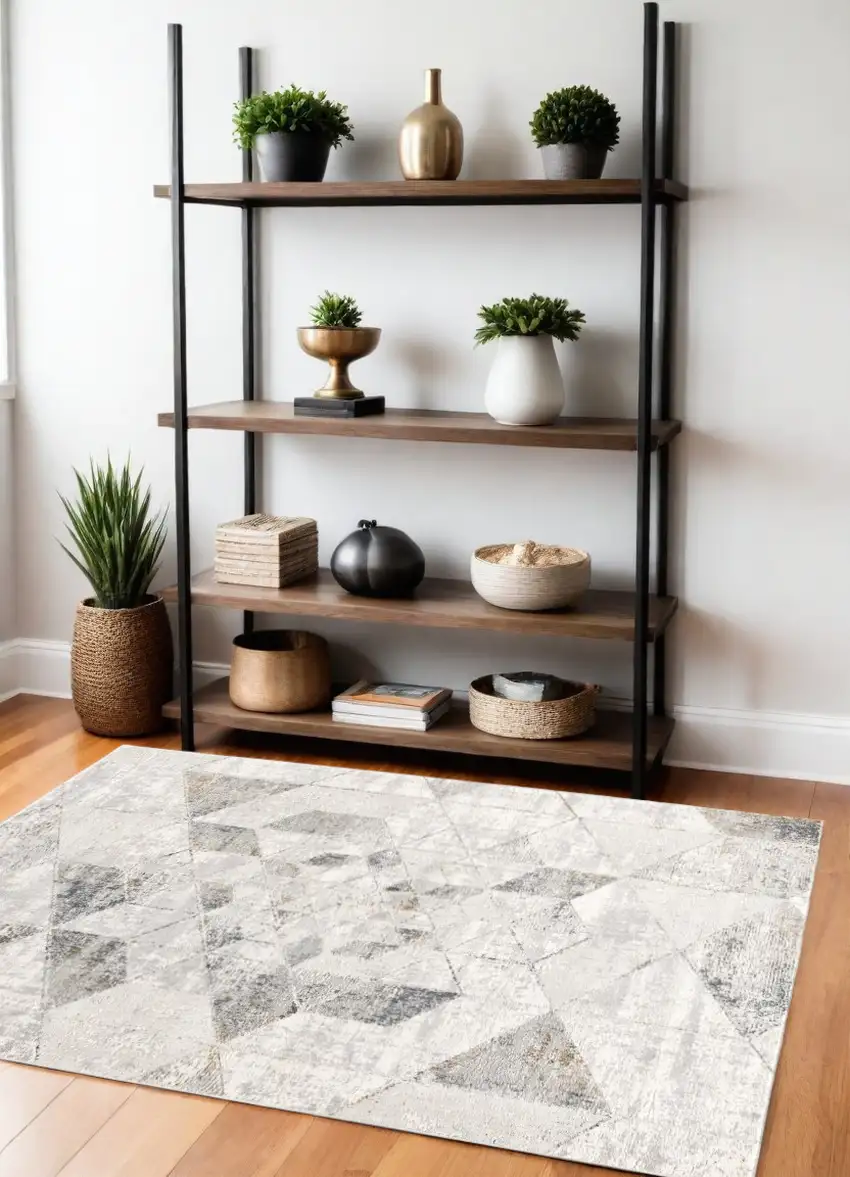 Gray And Ivory Geometric Area Rug Photo 1