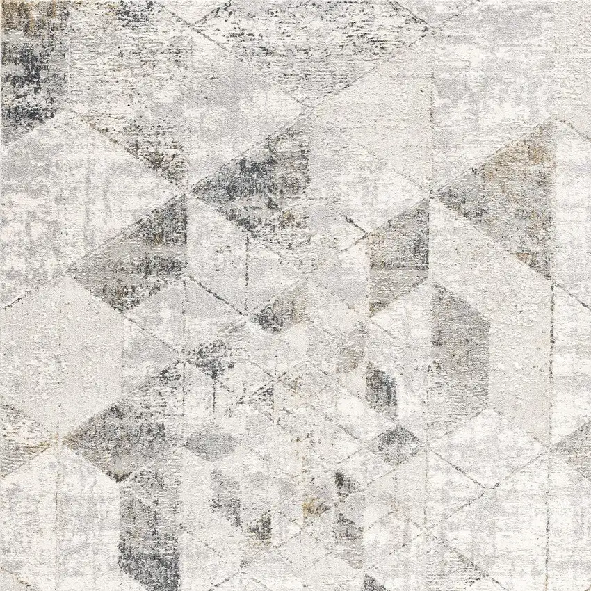 Gray and Ivory Abstract Power Loom Area Rug Photo 5