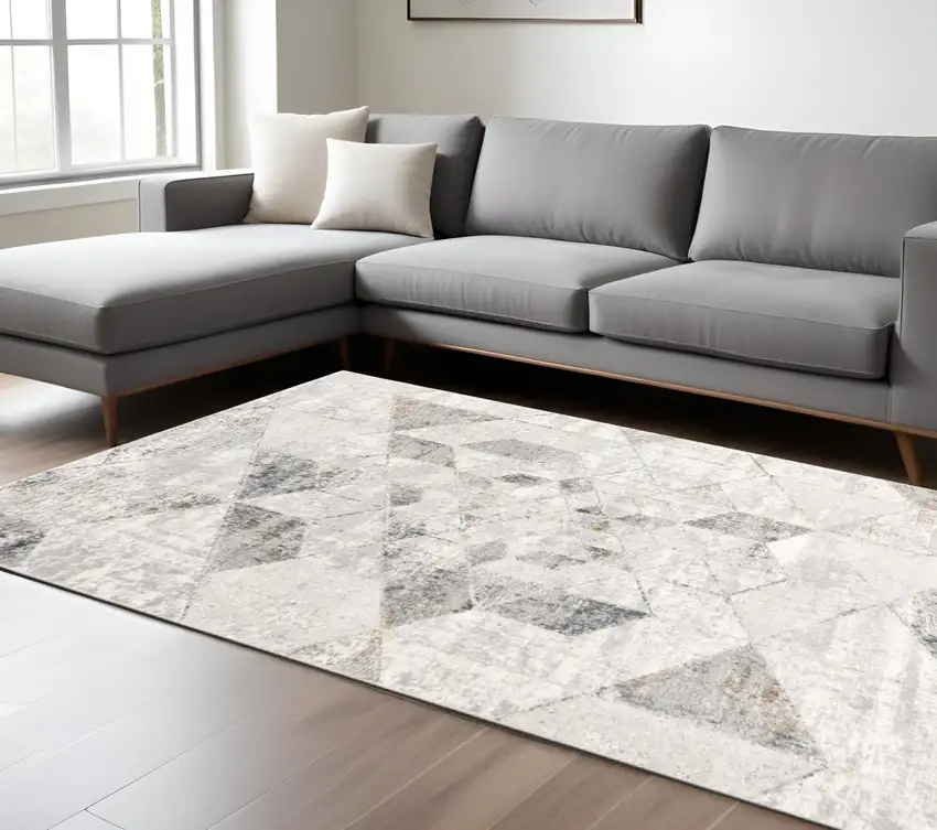 Gray and Ivory Abstract Power Loom Area Rug Photo 1