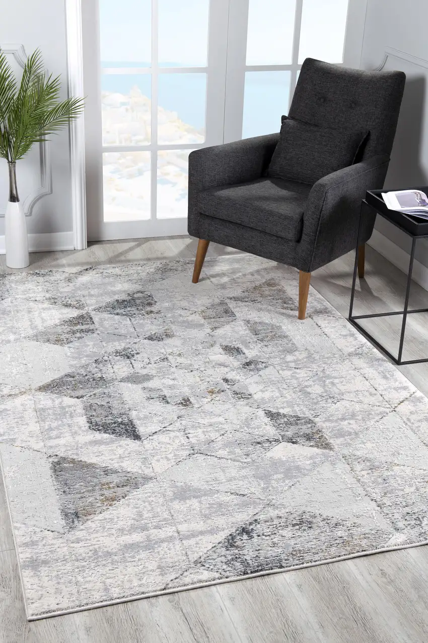 Gray And Ivory Geometric Area Rug Photo 9