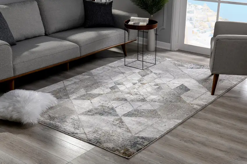 Gray And Ivory Geometric Area Rug Photo 10