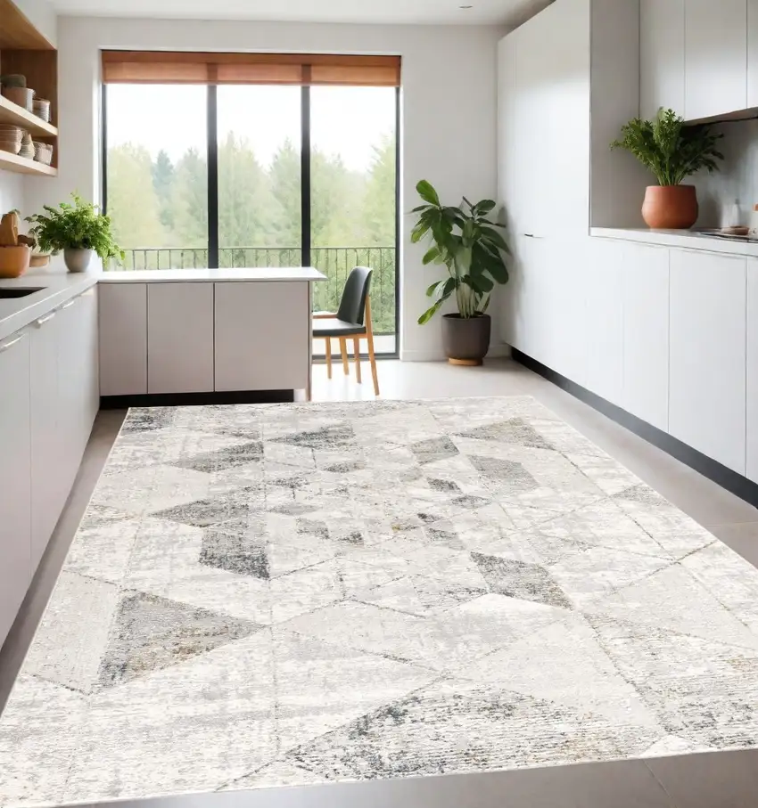 Gray And Ivory Geometric Area Rug Photo 1