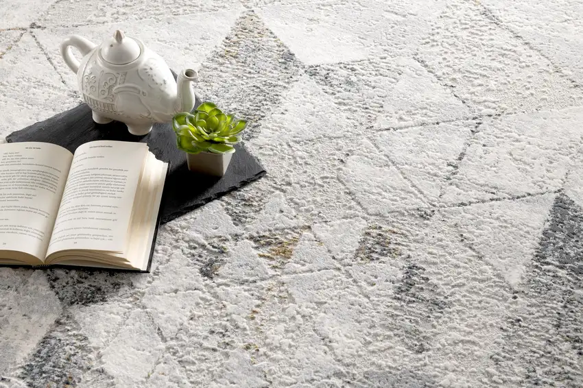 Gray And Ivory Geometric Area Rug Photo 7