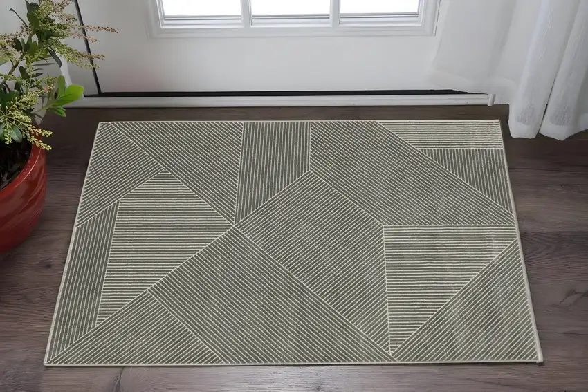 Gray And Ivory Geometric Area Rug Photo 1