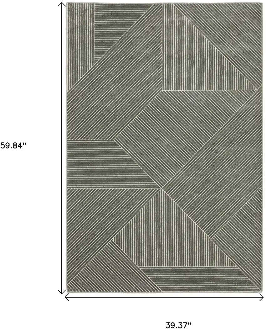Gray And Ivory Geometric Area Rug Photo 3