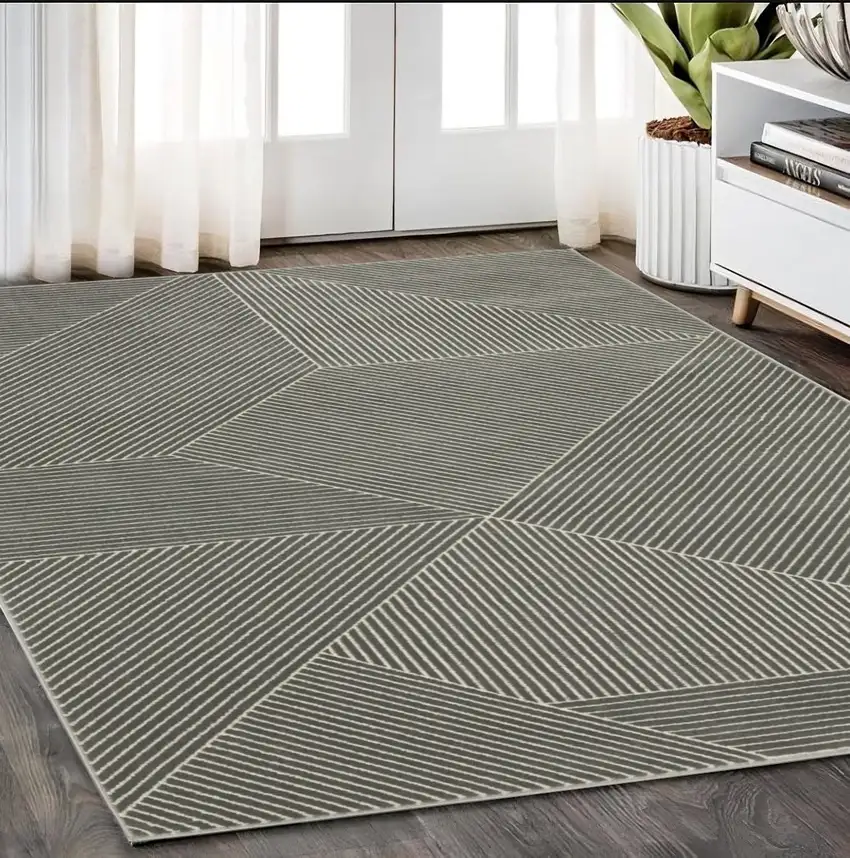 Gray And Ivory Geometric Area Rug Photo 1