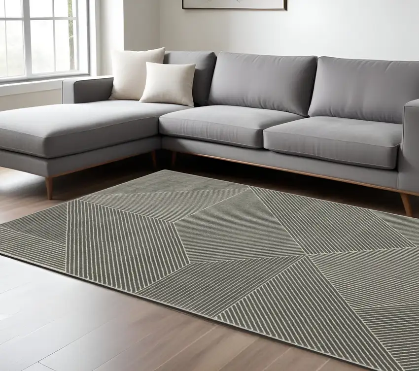 Gray And Ivory Geometric Area Rug Photo 1