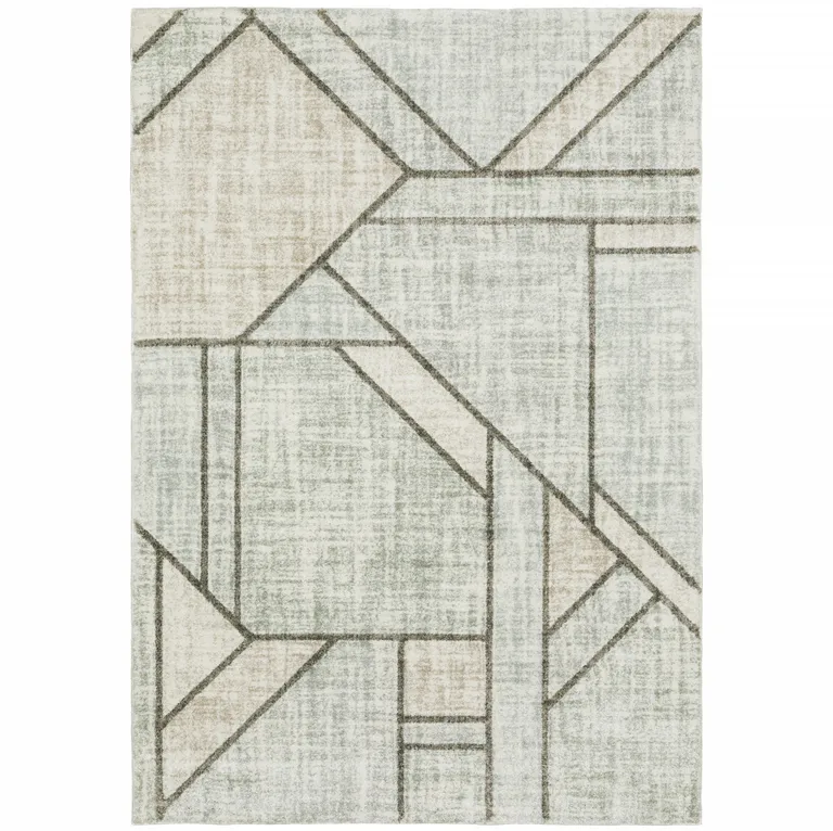Gray And Ivory Geometric Power Loom Area Rug Photo 1