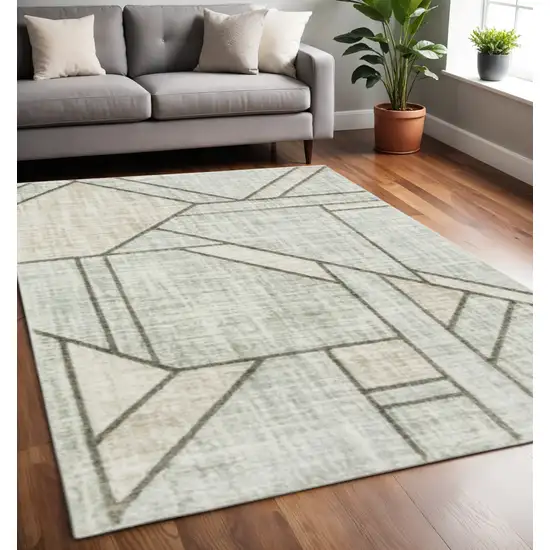 Gray And Ivory Geometric Power Loom Area Rug Photo 1