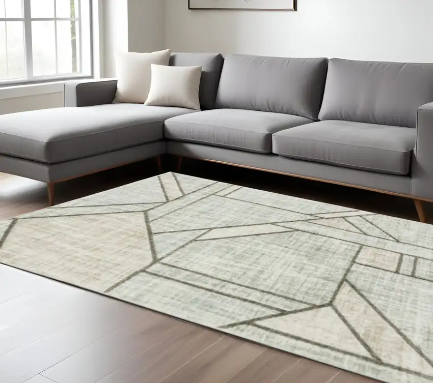 Gray And Ivory Geometric Power Loom Area Rug Photo 1