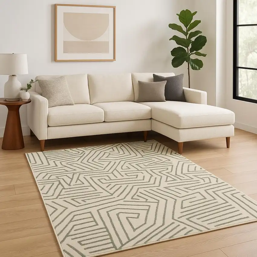 Gray And Ivory Geometric Power Loom Area Rug Photo 1