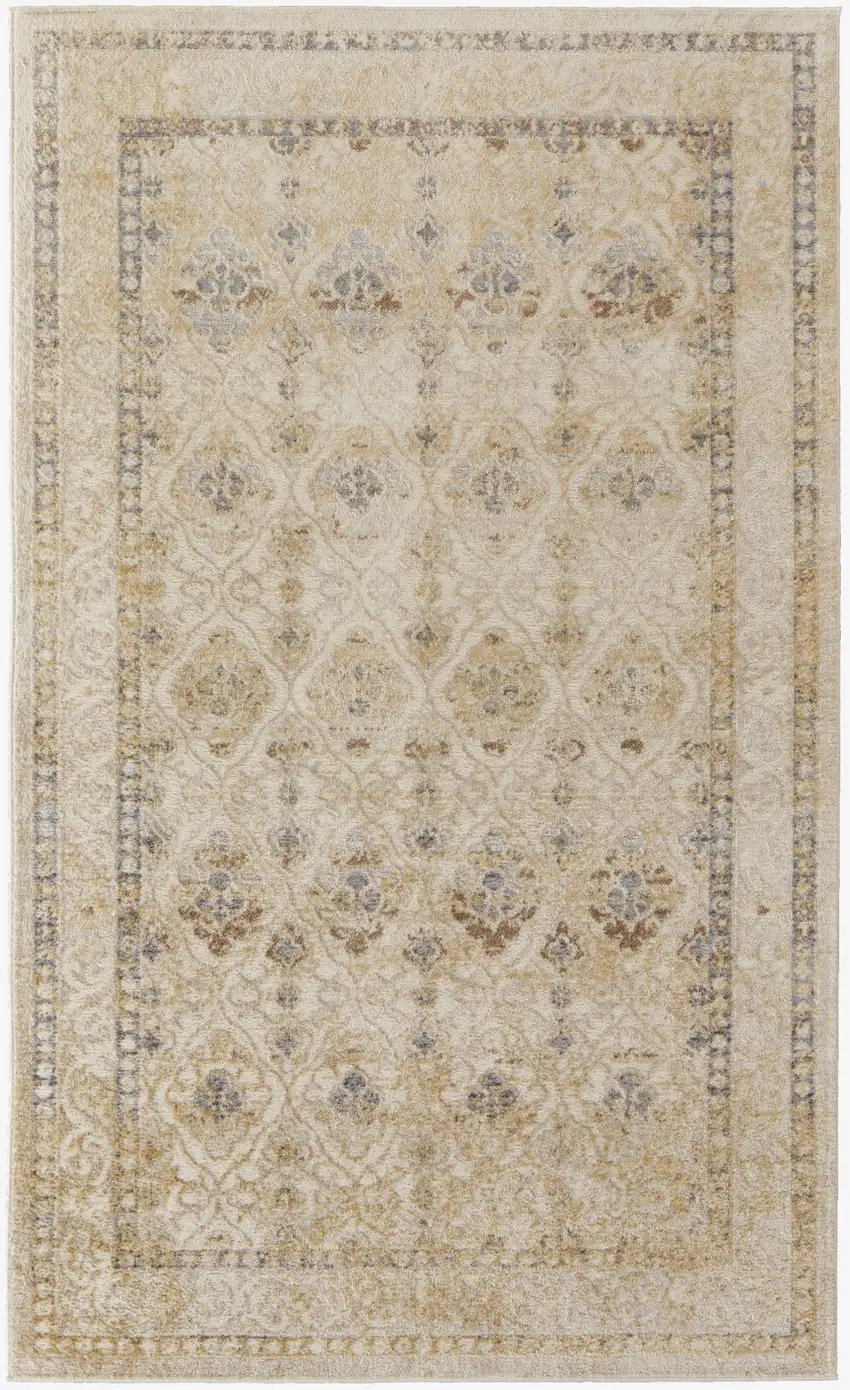 Gray And Ivory Geometric Power Loom Distressed Area Rug Photo 1