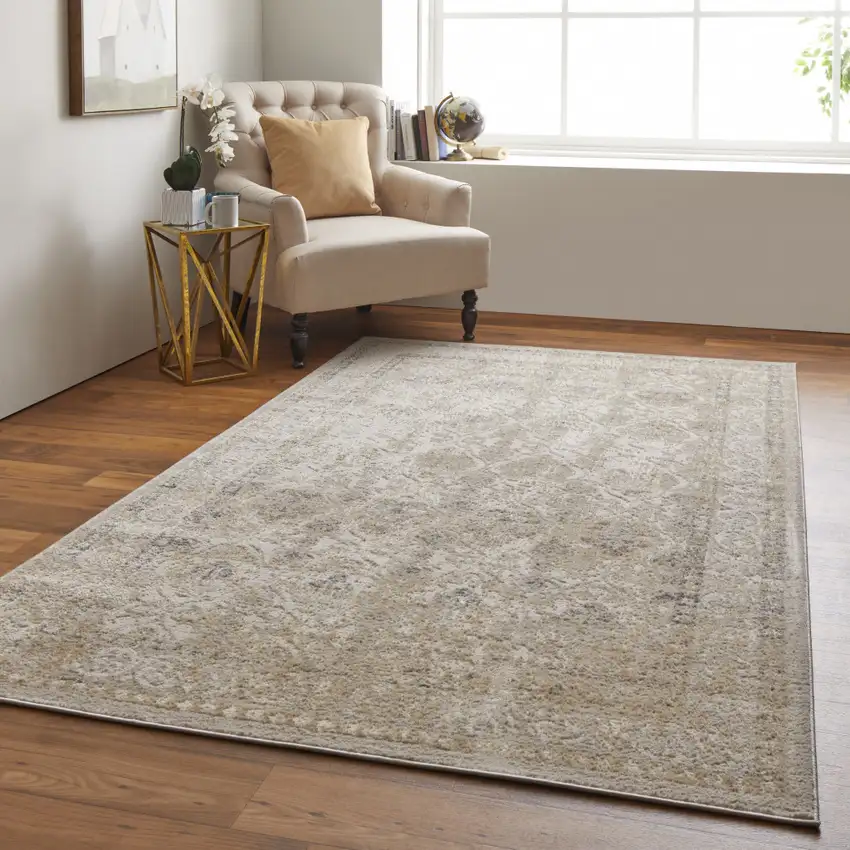Gray And Ivory Geometric Power Loom Distressed Area Rug Photo 7