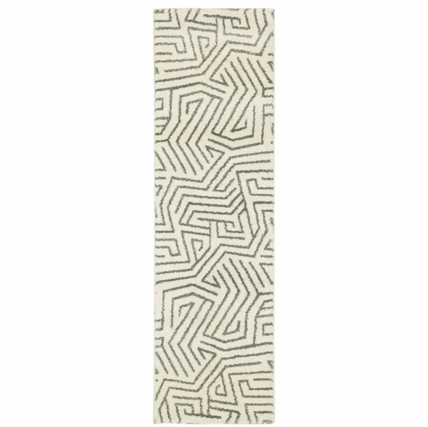 Gray And Ivory Geometric Power Loom Runner Rug Photo 1