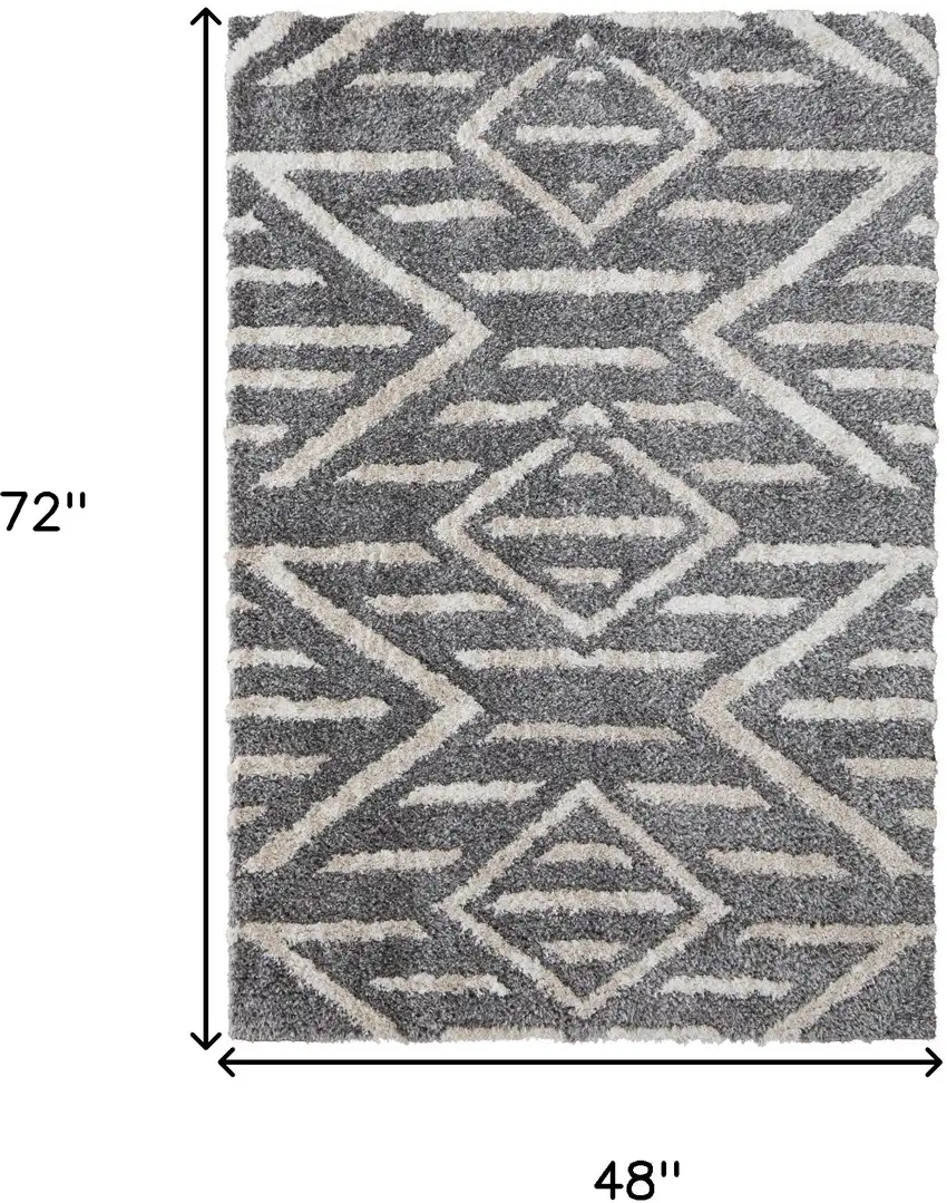 Gray And Ivory Geometric Power Loom Stain Resistant Area Rug Photo 10