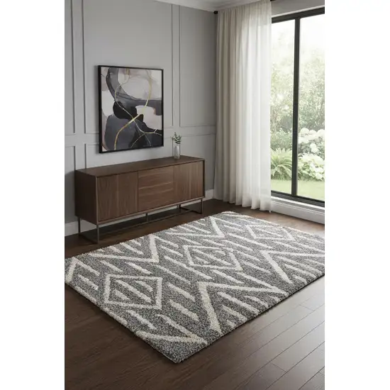 Gray And Ivory Geometric Power Loom Stain Resistant Area Rug Photo 1