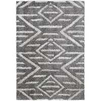 Photo of Gray And Ivory Geometric Power Loom Stain Resistant Area Rug