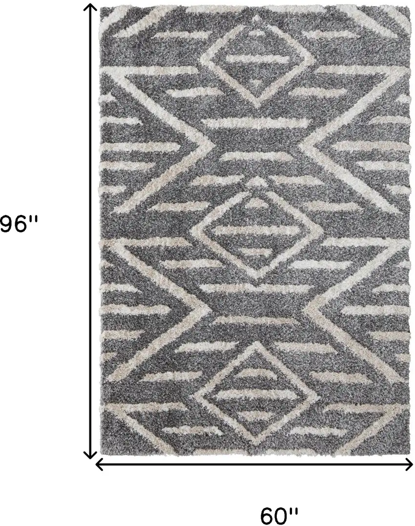 Gray And Ivory Geometric Power Loom Stain Resistant Area Rug Photo 4