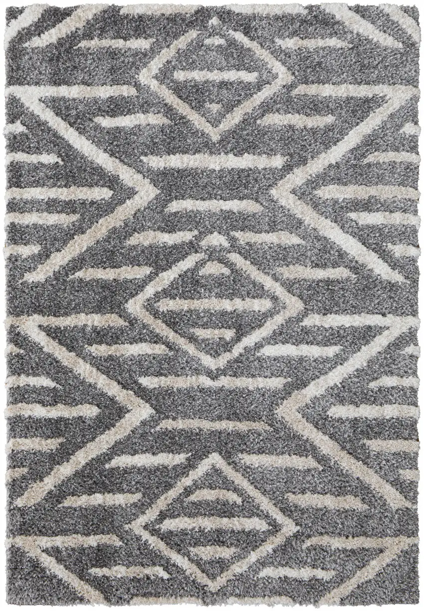 Gray And Ivory Geometric Power Loom Stain Resistant Area Rug Photo 1