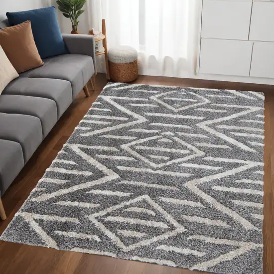 Gray And Ivory Geometric Power Loom Stain Resistant Area Rug Photo 1
