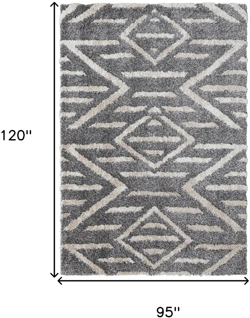 Gray And Ivory Geometric Power Loom Stain Resistant Area Rug Photo 10