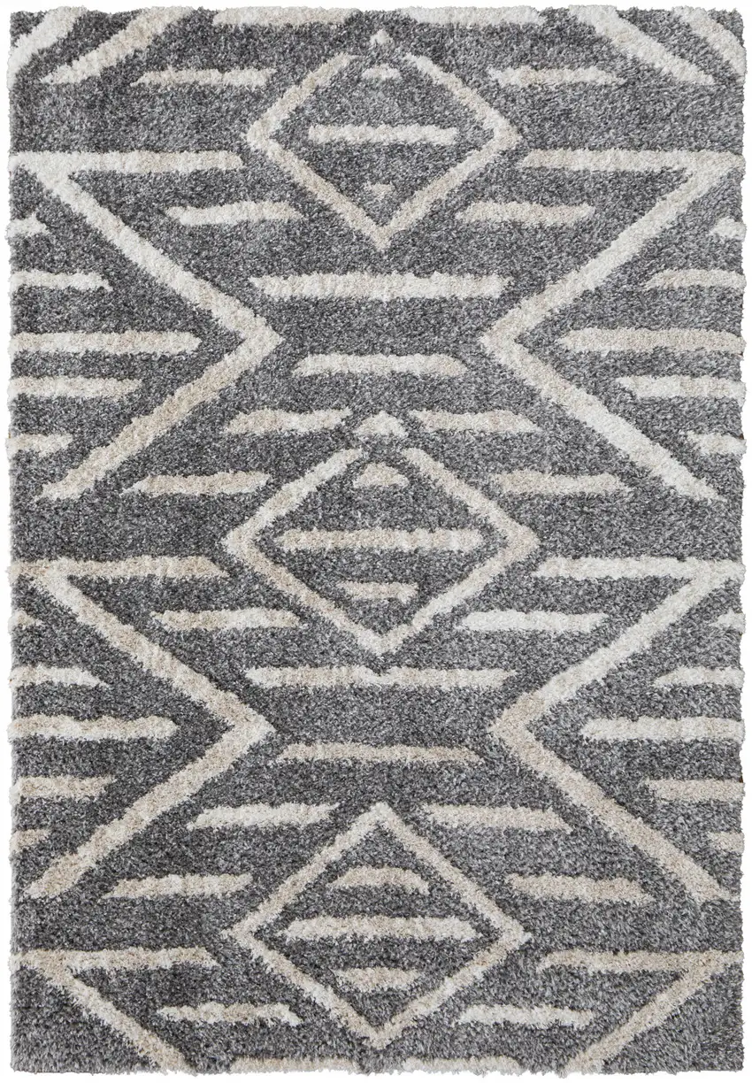 Gray And Ivory Geometric Power Loom Stain Resistant Area Rug Photo 1