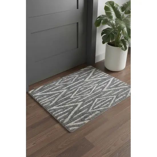 Gray And Ivory Geometric Power Loom Stain Resistant Area Rug Photo 1