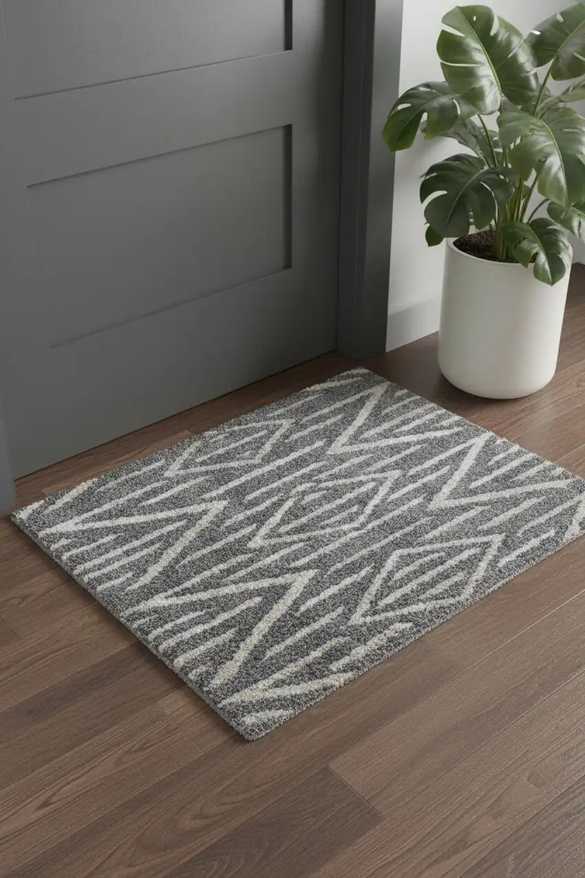 Gray And Ivory Geometric Power Loom Stain Resistant Area Rug Photo 1